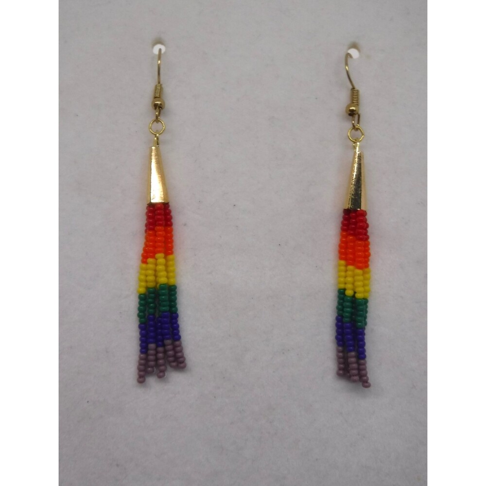Earrings Beaded Gold w/ Rainbow
